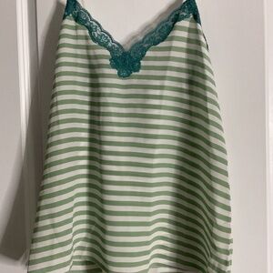 Golden Hawk Satin Lace Trim Cami Green Striped Size Large
